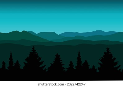 mountain range landscape and sky with pine trees vector illustration