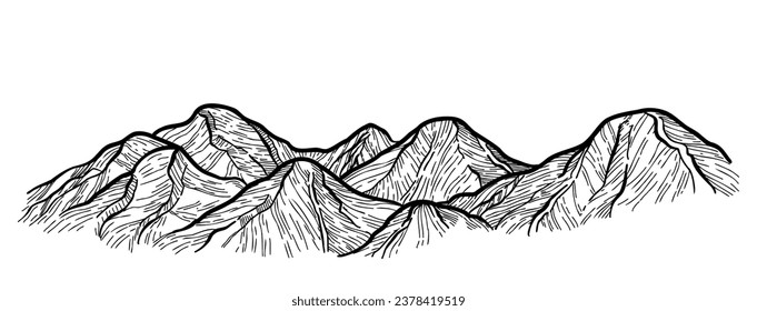 Gebirgslandschaft. Vektorgrafik. Handgezeichnete Skizze.
