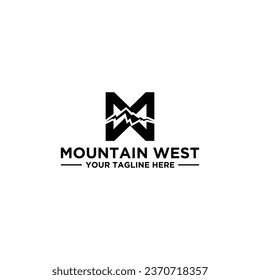 Mountain range letter m logo design minimalist black and white vector graphic