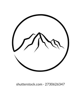 Bergstrecke Linie Kunst. Einfache minimalistische Hügellandschaft für Logo oder Ikone. Circle Frame Mountain Logo