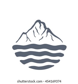 Mountain range over a lake, sea or ocean, outdoor logo vector illustration.