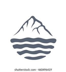 Mountain range over a lake, sea or ocean, outdoor logo vector illustration.