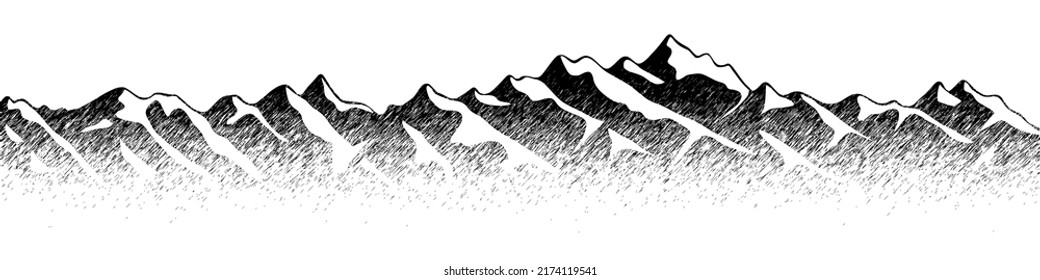 Cordillera, vista panorámica, imitación de dibujo de lápiz