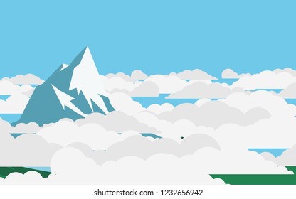 Mountain range with the peak above the cloud level