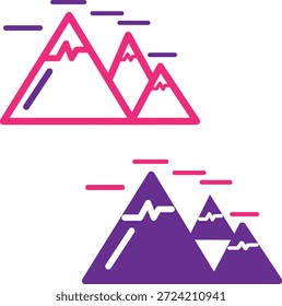 mountain range with pink and purple lines and shapes on white background