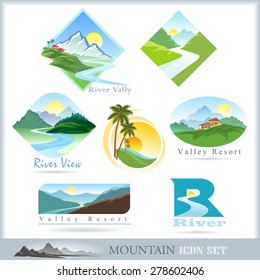 Mountain Range And River Icons