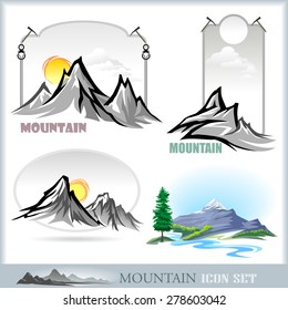 Mountain range and river icons