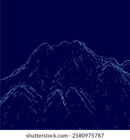 A mountain range is shown in blue with a dark sky background. The mountains are very tall and the sky is very dark