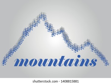 Mountain range sign made out of blue-gray dots with the word Mountain on a blue background