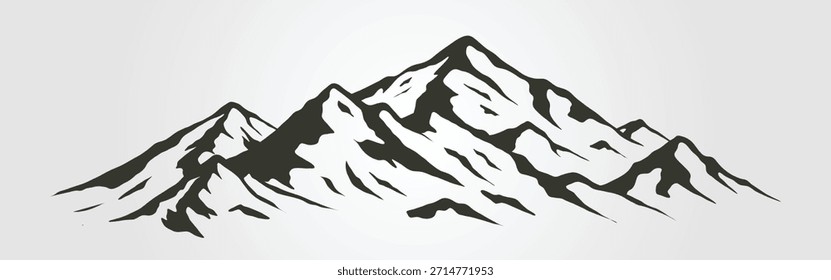 mountain range in silhouette against black background. Suitable for backgrounds, banner designs, nature themed projects, and outdoor graphics