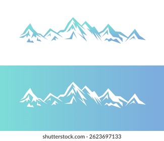 Mountain Range Silhouette Blue, White, Gradient, Peaks, Design, Illustration, Nature, Landscape, Vector