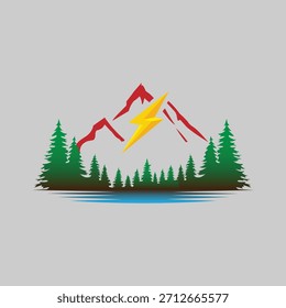 Diseño de silueta de cordillera con árbol.