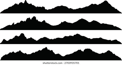 Conjunto de ilustración de silueta de cordillera, Formas de cresta geológica, íconos de perfil pico, gráfico paisajístico, elemento de naturaleza, diseño topográfico