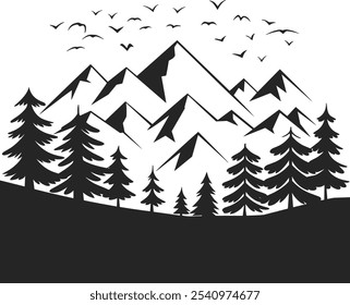 Mountain Range Silhouette Illustration with a white background