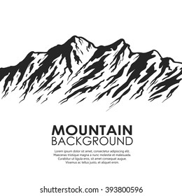 Mountain range silhouette isolated on white background. Black and white vector illustration with copy-space.