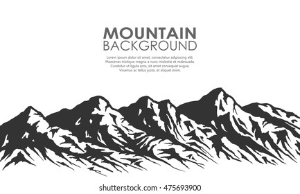 Mountain range silhouette isolated on white background. Black and white vector illustration with copy-space.