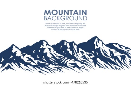 Mountain range silhouette isolated on white background. Blue vector illustration with copy-space.