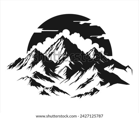 mountain range silhouette isolated vector illustration With the sunrise in the background.landscape silhouette suitable for outdoor design elements