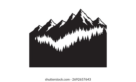 Mountain range silhouette with transparent background