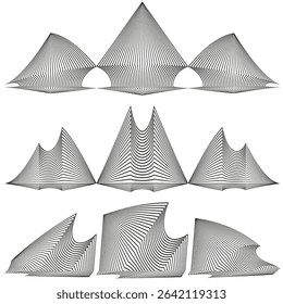 Mountain range silhouette. Triangular peak shapes. Vector landscape elements. Gray geometric forms.