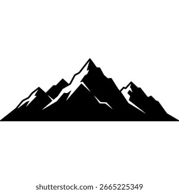 Mountain range silhouette vector, black peak icon for an adventure travel logo, outdoor exploration emblem, or nature landscape design.