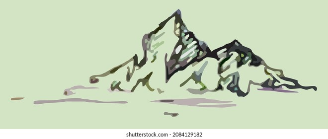 Mountain Range Sketch. Hand drawn vector illustration. Mountain landscape for posters and wallpaper, labels, fabric products, icons, stickers, rest and travel, creative compositions, etc.