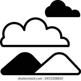 A mountain range with a sky in the background. The clouds are white and fluffy, and the mountains are tall and majestic. Concept of awe and wonder at the beauty of nature