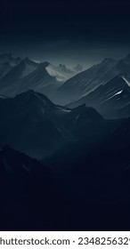 mountain range with snow caps in a dark background