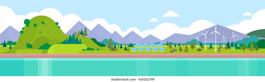 Mountain Range Summer Landscape Horizontal Banner Vector Illustration
