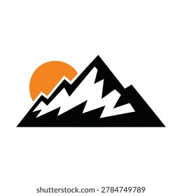Mountain range with sun setting behind peaks landscape graphic
