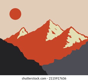 Mountain Range Vector With Orange And Monochromatic Black Elements. Outdoorwilderness Vibes. In EPS 10 