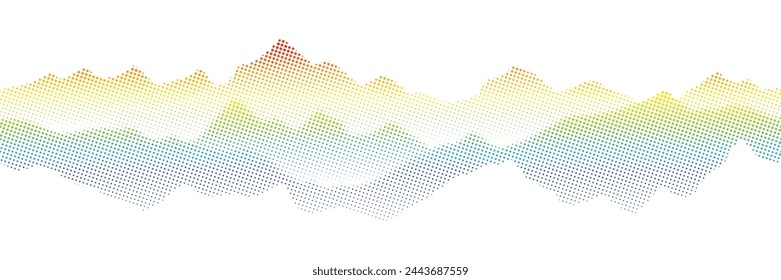 Mountain ranges, fading dot, rainbow colors, seamless border, vector background, minimalism