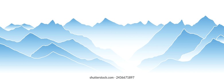 Mountain ranges in the fog, panoramic view, vector illustration