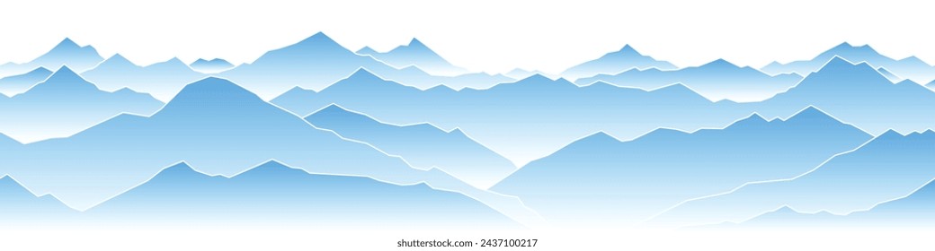 Mountain ranges in the fog, panoramic view, vector illustration