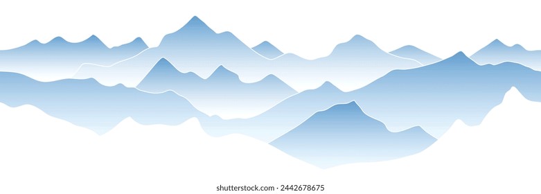 Mountain ranges in the fog, seamless border, panoramic view, vector illustration