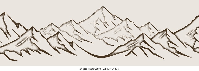 Cordilheiras, borda sem emenda, fundo vetorial, minimalismo, desenho de lápis de imitação