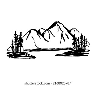 Mountain Ranges Tree Silhouette Sketch Vector Stock Vector (Royalty ...