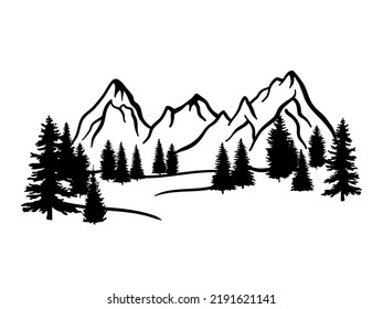 Mountain Ranges Tree Sketch Vector Illustration Stock Vector (Royalty ...