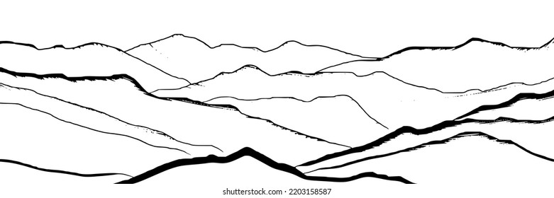 Mountain ranges, vector background, minimalism, imitation pencil drawing