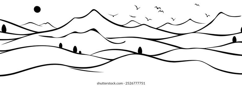 Cordilleras, fondo de Vector, minimalismo, dibujo a lápiz de imitación