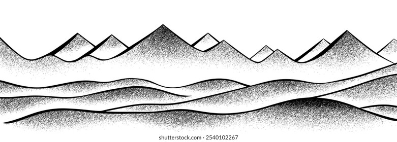 Mountain ranges, vector background, minimalism, imitation pencil drawing