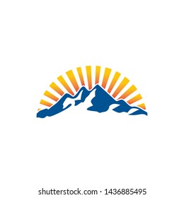 mountain with rays logo design vector illustration