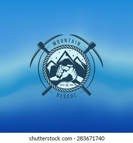 Mountain rescue vector vintage label. Logo design element.
