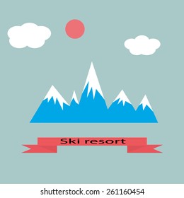 Mountain resort adventure skiing. Vector illustration. 