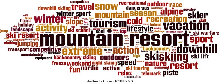 Mountain resort word cloud concept. Vector illustration