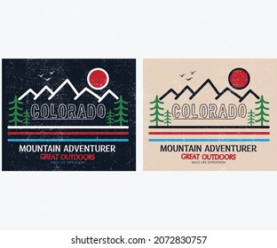 Diseño de impresión retro gráfico de montaña para camisetas y otros. 