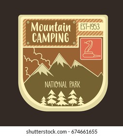 Mountain retro logo and emblem with stroked snake. Can be used for badges,stickers web design etc.