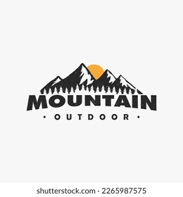 mountain and retro logo icon and vector