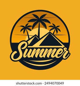 Mountain retro summer season with yellow background for your Tshirt design, community design