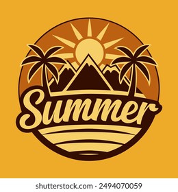Mountain retro summer season with yellow background for your Tshirt design, community design